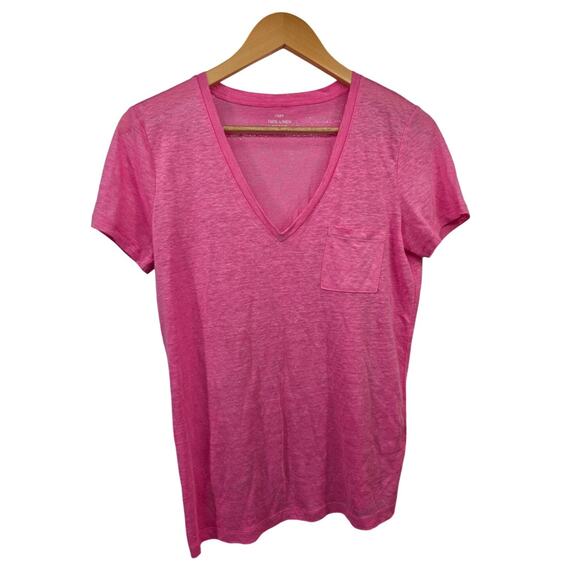 J.Crew 100% Linen V-Neck T-Shirt Pink Size M Women - Picture 2 of 5